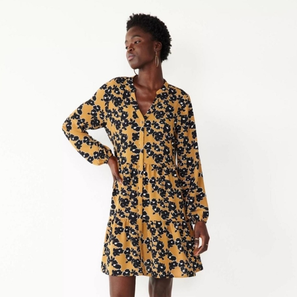 Nine West Floral Tiered Mini Shirt Dress